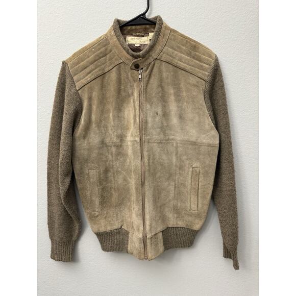 Men's‎ Vintage 80s Anthony Foxx Tan Suede Leather Zip Up Knit Hybrid Jacket Sz L - Picture 1 of 6